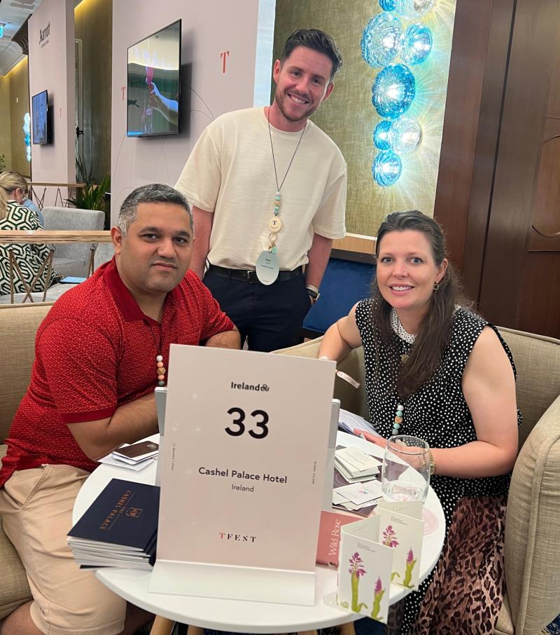 Gautam Saigal, AMEX; Matt Lynch, Tourism Ireland; and Melissa Steele, Cashel Palace Hotel, at TFest in Dubai.