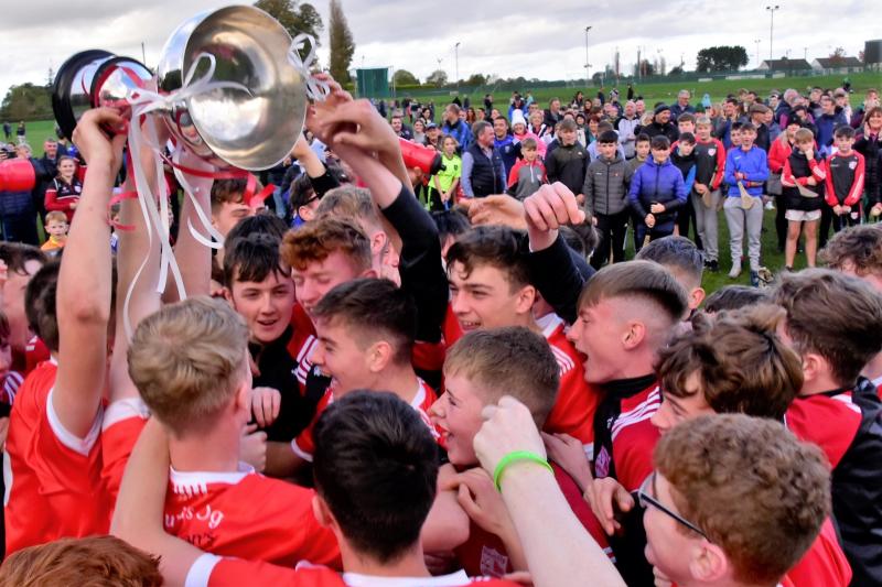 Durlas Og players celebrate having won the County u15 A hurling final against Toomevara