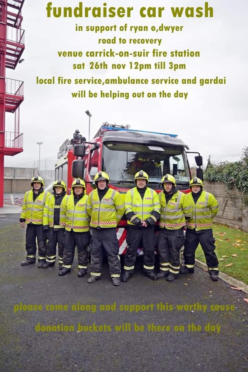 Carrick-on-Suir Fire Brigade members to wash  cars to raise money for Ryan O'Dwyer Fund 