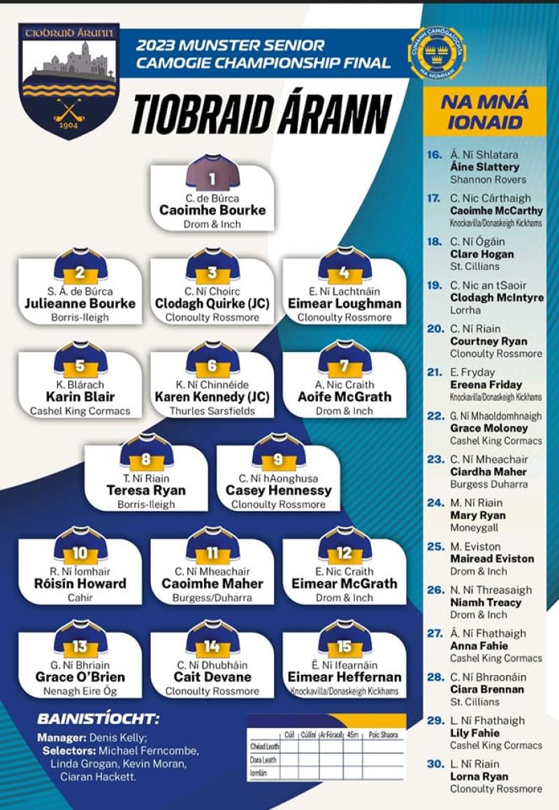 Camogie team is named as Tipperary look for silverware in Thurles 
