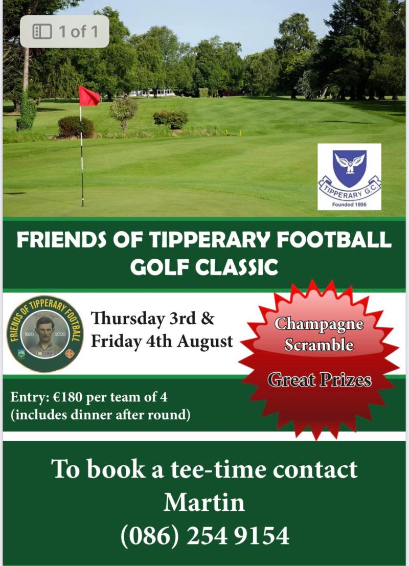 Friends of Tipperary football golf classic is booking up rapidly 