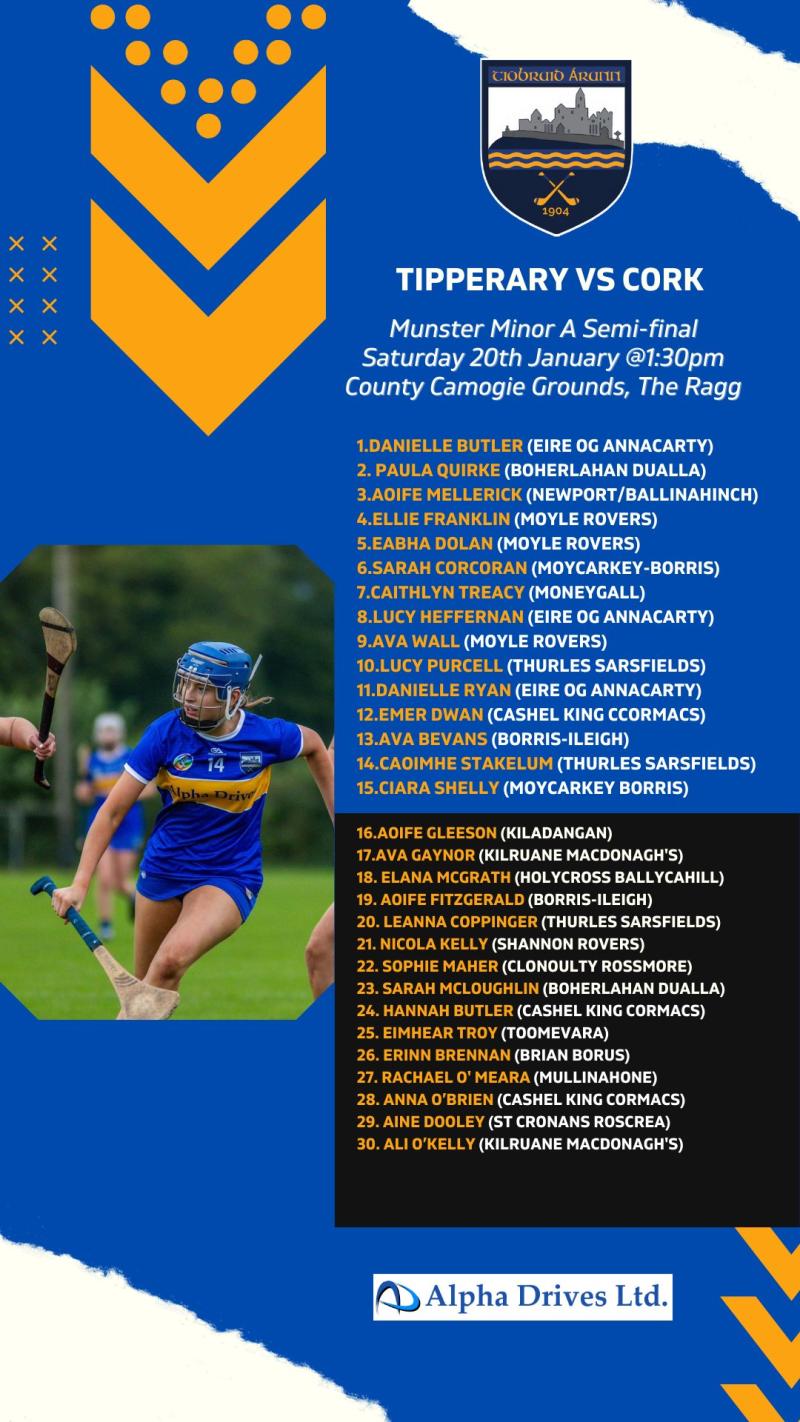CAMOGIE: John Ryan announces Tipperary minor team ahead of crunch clash with Cork 
