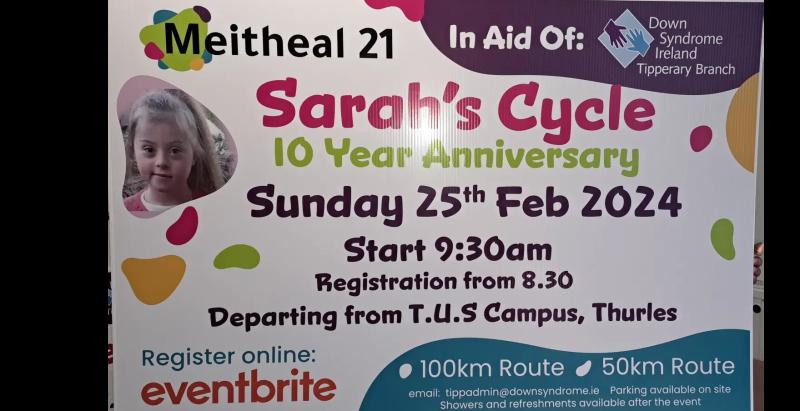 Tipperary invited to take part in 10th anniversary of Sarah's Cycle event