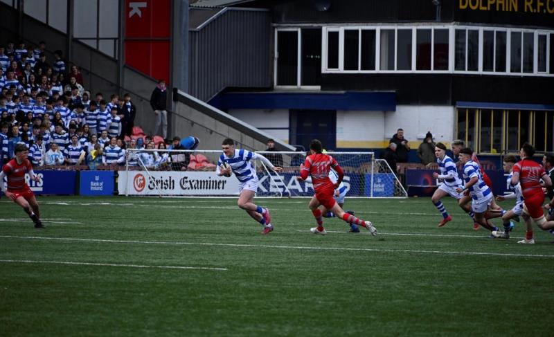 Rockwell College in action today in the Munster Rugby Senior cup quarter final