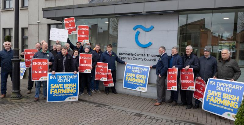 Irish Farmers Association members stage Enough is Enough protest outside Tipperary council offices