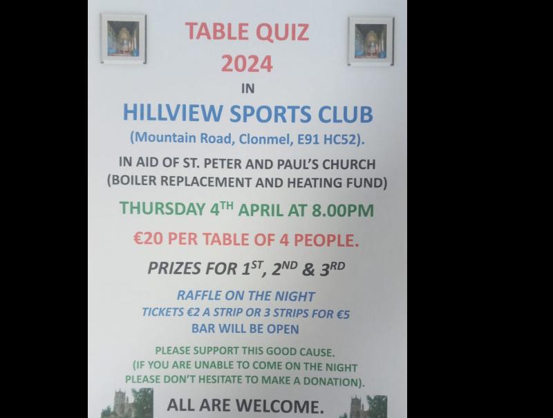 Tipperary sports club to host table quiz