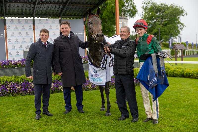 Tipperary's Ben Coen rides Hanalia, owned by the Aga Khan, to glory in the maiden on Sunday 
