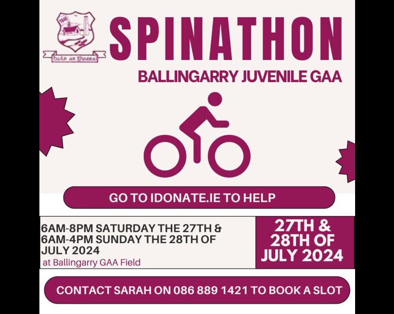 Ballingarry Juvenile GAA Club to host fundraising spinathon this weekend 