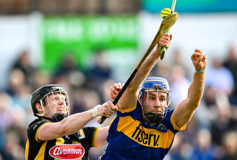 John McGrath challenges Padraic Moylan during Sunday's game.