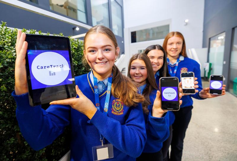 Among the finalists were St Josephs College Borrisoleigh students L-R Saoirse Ryan, Aisling Kennedy, Aileen Moroney and Sarah Gleeson with their project Care Track. Pic Arthur Ellis.