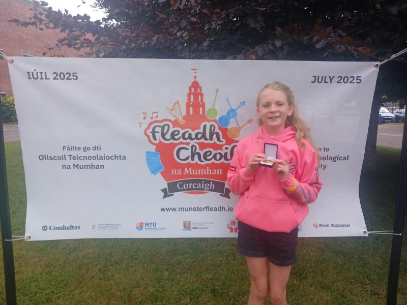 PICTURE: Loughmore girl takes top prize in the u12 whistling at the Munster Fleadh