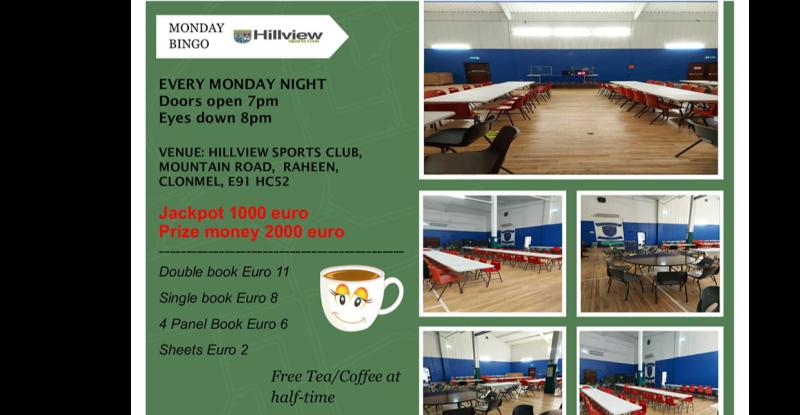 Big jackpot on offer for Monday night Bingo at Hillview Sports Club in Clonmel