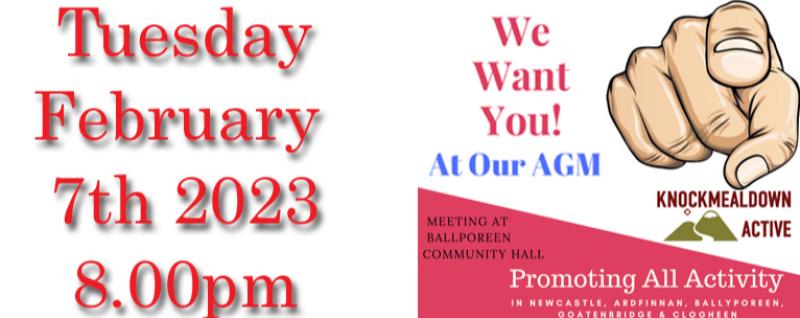 Knockmealdown Active will  hold an AGM on February 7