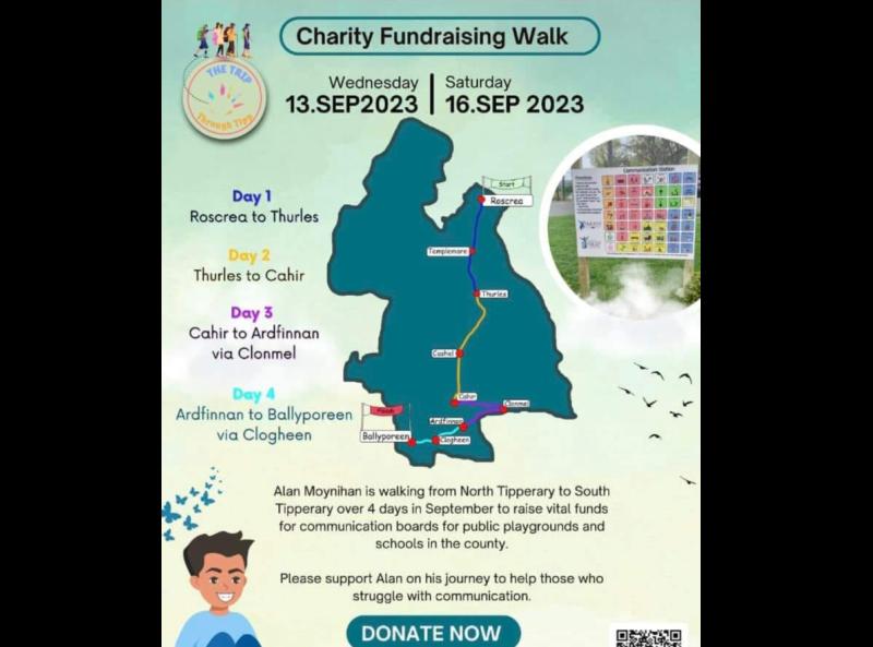Alan Moynihan will walk the length of Tipperary over four days to raise funds for good causes