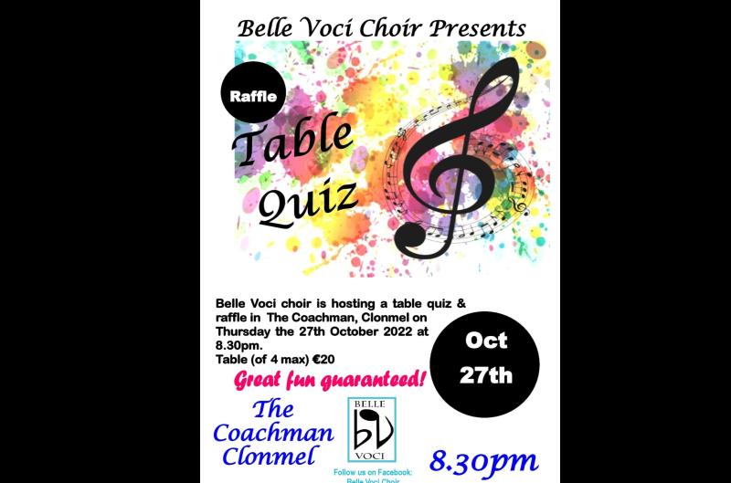 Clonmel choir to hold table quiz