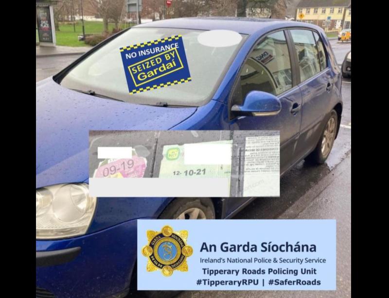 Dangerous motorist apprehended by Gardaí in Tipperary village with no tax or insurance