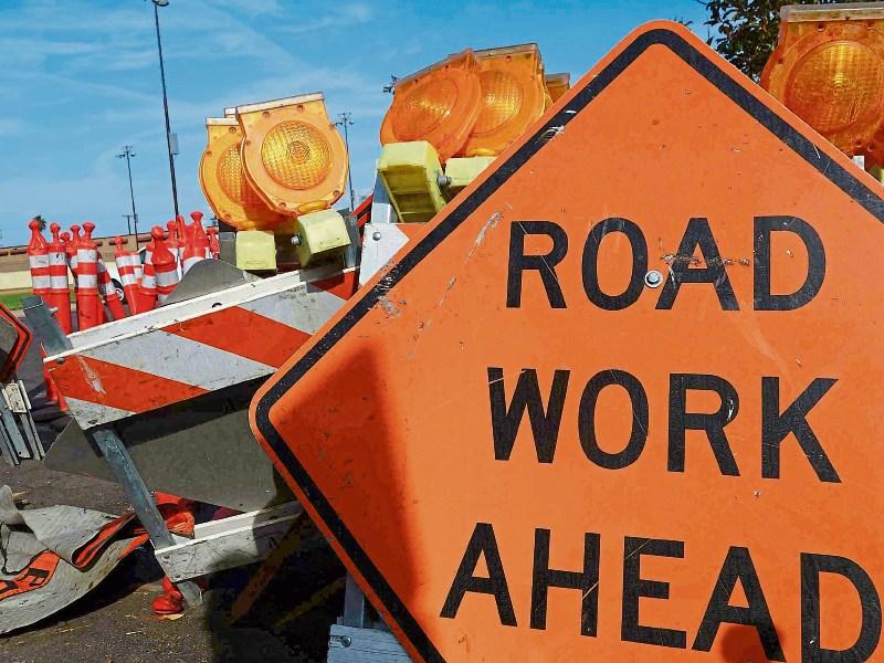 Temporary traffic lights operating in county Tipperary village due to road works