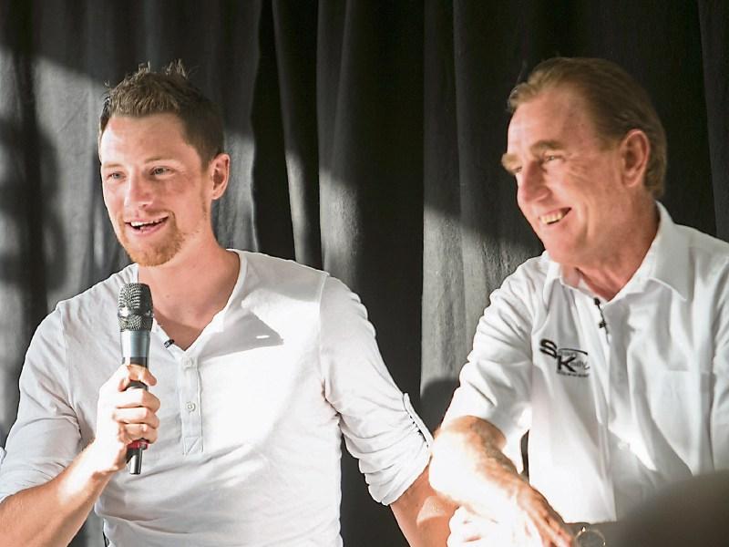 Carrick-on-Suir cycling stars Sean Kelly and Sam Bennett at Clonmel roadshow