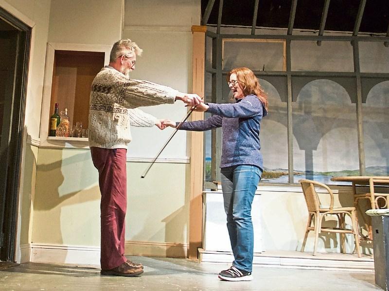 Brewery Lane actors Eugene O'Keeffe and Suzanne Dunne rehearsing their roles.