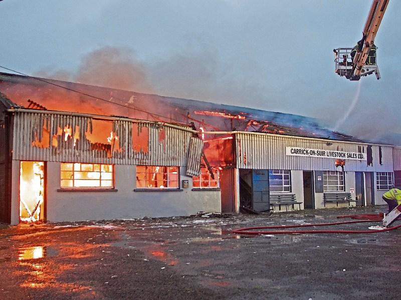 The fire at Carrick-on-Suir Mart last night. Photo by Anne Marie Magorrian. 