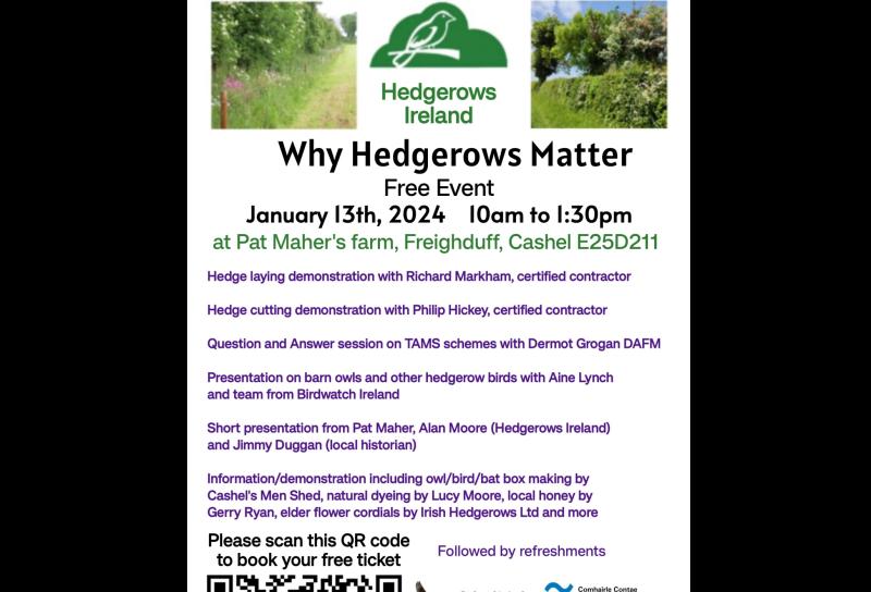 Free event will be held on Tipperary farm to underline the importance of  hedgerows 