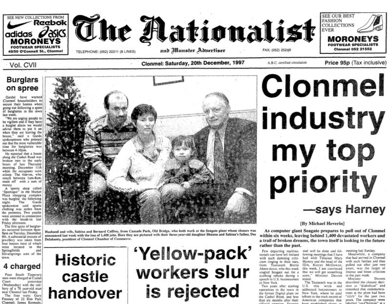 Yesteryars: Devastating news as computer giant pull out of Tipperary with 1,400 jobs lost