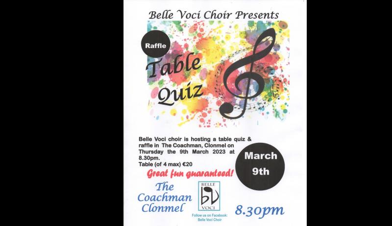 Clonmel choir to host table quiz to raise funds