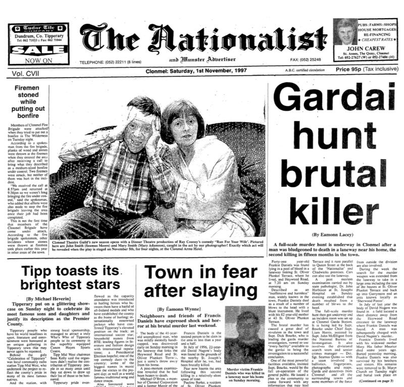 Yesteryears: Full scale murder hunt underway in Clonmel for brutal killer