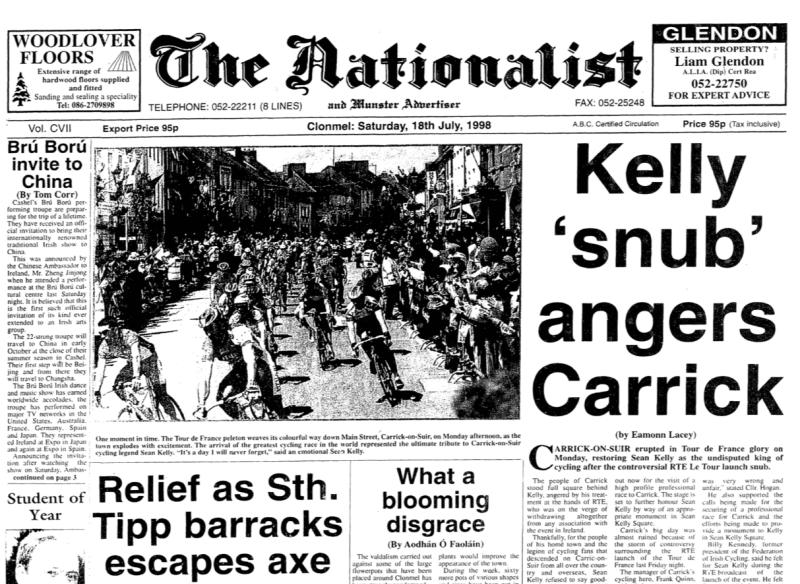 YESTERYEARS: Tour de France passes through Carrick-on-Suir - people support Sean Kelly