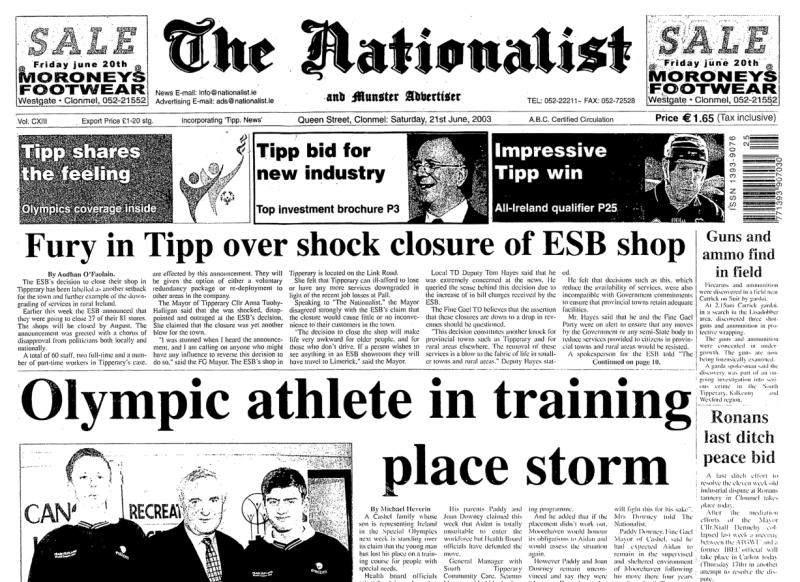 YESTERYEARS: Tipperary Olympic athlete in training place storm