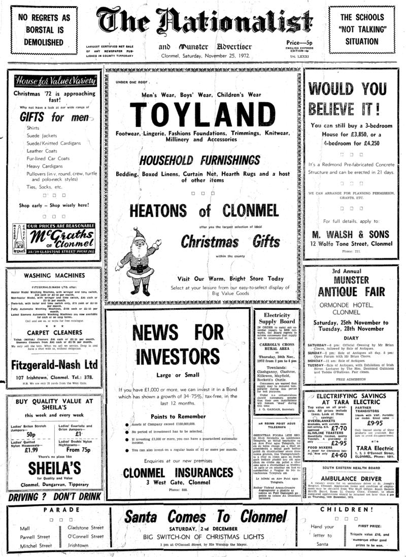 Yesteryears: 50 years ago in Tipperary you could build a new 4-bed house for £4,250!