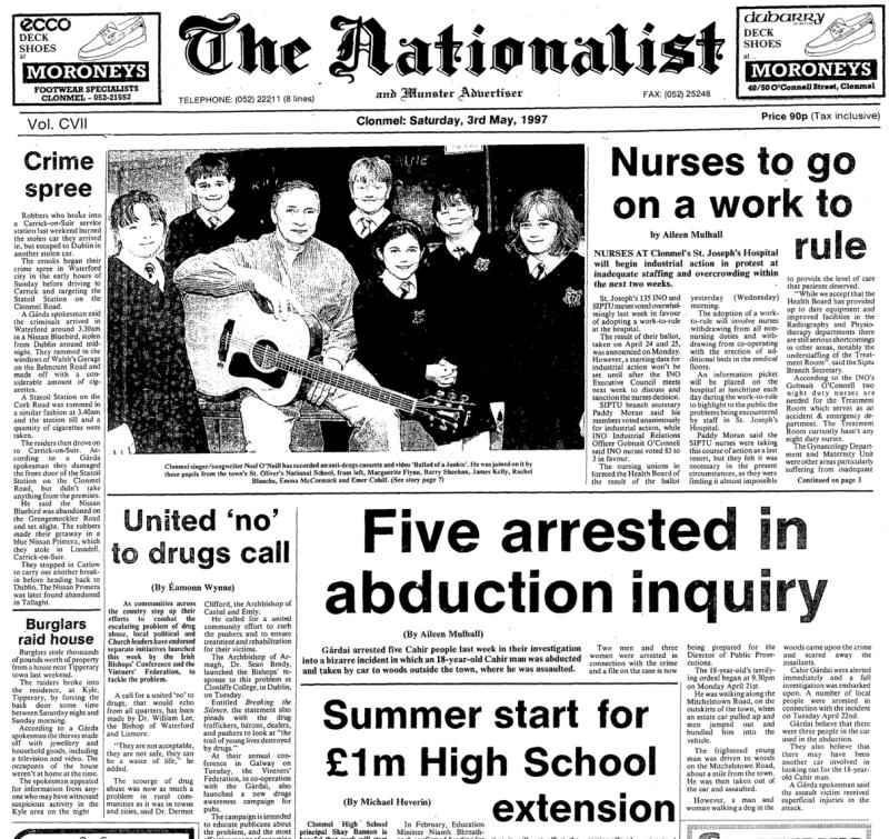 YESTERYEARS: Five arrested in abduction of 18-year-old Tipperary man