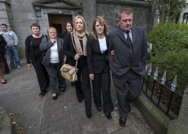 10/9/2013Family members from left Teresa Esmond (sister of Pat Esmond); Geraldine O'Brien (mother of John O'Brien); Margaret Esmond (sister of Pat Esmond);  Louise Flood (sister of Pat Esmond); Anne Marie O'Brien (sister of John O'Brien) and Finbar O'Brien (father of John O'Brien) pictured at Dungarvan Court in Co. Waterford at the inquest into he drownings of John O'Brien and Pat Esmond of Helvic Head in May 2010.Picture Dylan Vaughan.