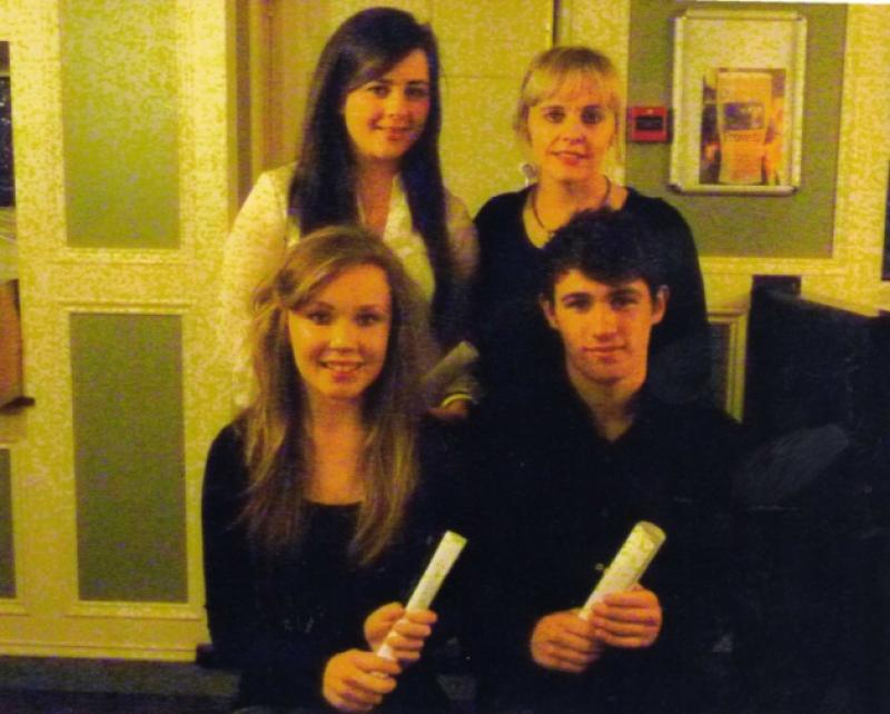 Congratulations to Louise Ryan Terryglass, Mary Grace ToomevaraEoin Hobbs Roscrea, Eirn Maher mountrath (absent from photo) who received Honours and Distinction in grade eight piano exam Royal Irish Academy of Music Dublin. Pictured with Theresa Larkin music teacher Roscrea. Well done.