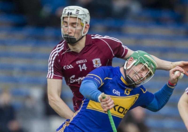 Tipp's John O'Dwyer and Galway's Jason Flynn in action in the National Hurling League game in Thurles on Sunday.