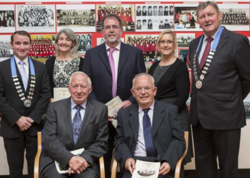 Attending the launch of the St. Lukes Hospital, Clonmel, history book were, seated, Dr. Jim Morrison, who performed the launch, and author Eamonn Lonergan. Back, Martin Lonergan, Mayor; Dr. Michelle Brannigan, John Duane, assistant director of nursing; Marie McMahon, County Museum curator and County Council chairman Michael Fitzgerald.