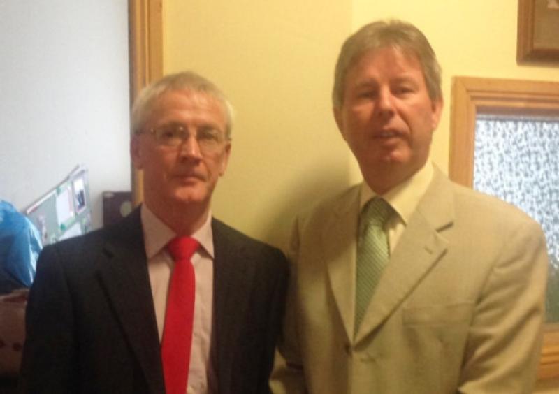 Cllr Michael Cleere from Killenaule with Senator Denis Landy after he was selected at a Labour Party convention in Fethard to fill the seat on South Tipperary Co. Council vacant since Bobby Fitzgerald's resignation.