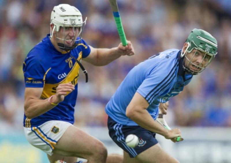 The ball breaks between Tipps Patrick Bonner Maher and Dublins Liam Rushe during Sundays All-Ireland  Hurling Championship quarter-final.