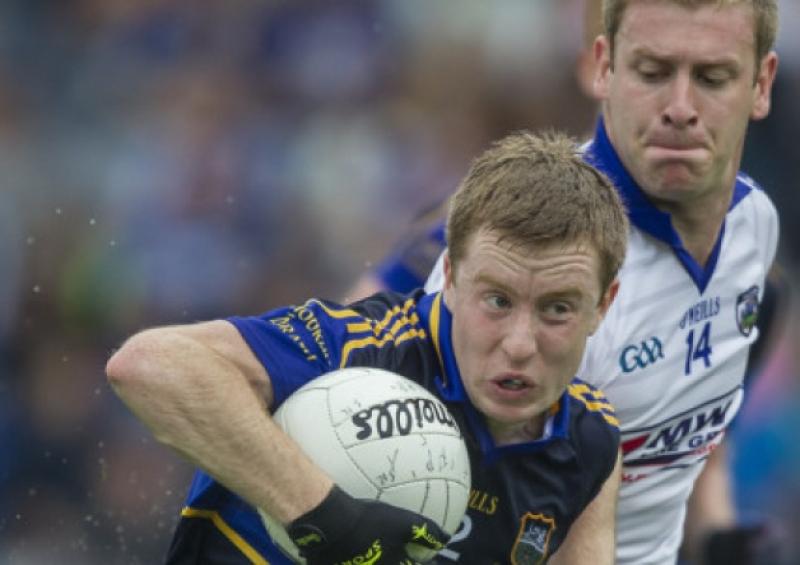 Tipp centre-forward Brian Fox in full flight against Laois in the Round 3 Qualifiers at Portlaoise on Saturday last. The Eire Og Annacarty player scored two points in a hugely impressive performance for Tipperary.