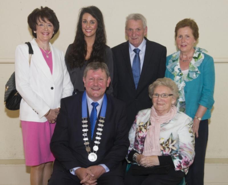 The first Cathaoirleach of the newly unified Tipperary County Council, Cllr Michael Fitzgerald photographed with his family. Back L to R: Mary Fitzgerald (wife), Sinead Fitzgerald, James Fitzgerald, Nuala Fitzgerald. Front L to R:  Cllr Michael Fitzgerald and his mother, Jane Fitzgerald.