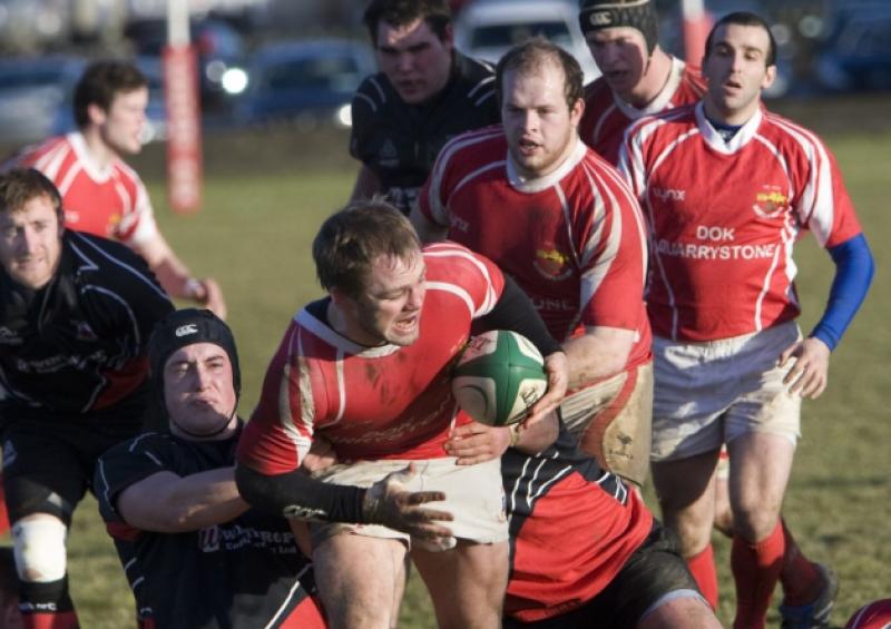 Cashel RFC players in action. Last weekend they recorded an historic win at Eaton Park against Ballymena.