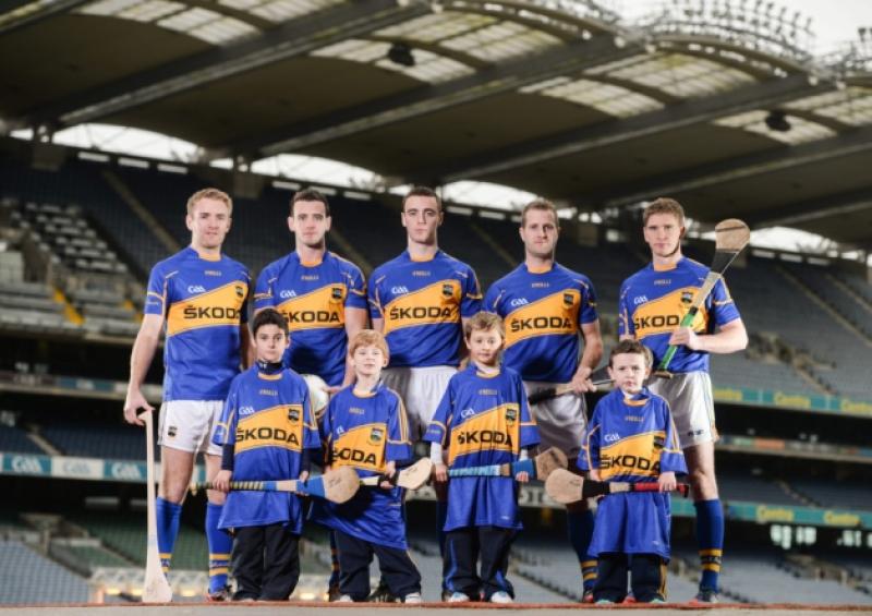 Tipperary players Noel McGrath, Paddy Codd, Alan Campbell, Kieran Bergin and Brendan Maher with future Tipperary stars Danny Shelly,  Killusty, Rory O'Mahony, Charlie Walsh and Sam Coen, all Fethard, at the launch of the new Tipperary jersey. Picture Stephen McCarthy/ SPORTSFILE