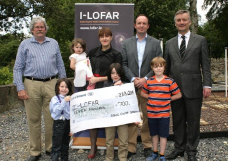 Cheque Presentation to Rosse Solar Observatory. L/R:  Phil Larkin, Fia and Deardriu Lally, Peter Gallagher,Patrick Prendergast, Tim and Luke Lally, Fionn Gallagher. The Rosse Solar-Terrestrial Observatory  a Trinity College Dublin School of Physics teaching and research facility devoted to studying the Sun and its effects on Earth  will be officially opened with a ceremony at Birr Castle Demesne, Co. Offaly, on Saturday June 27th.
