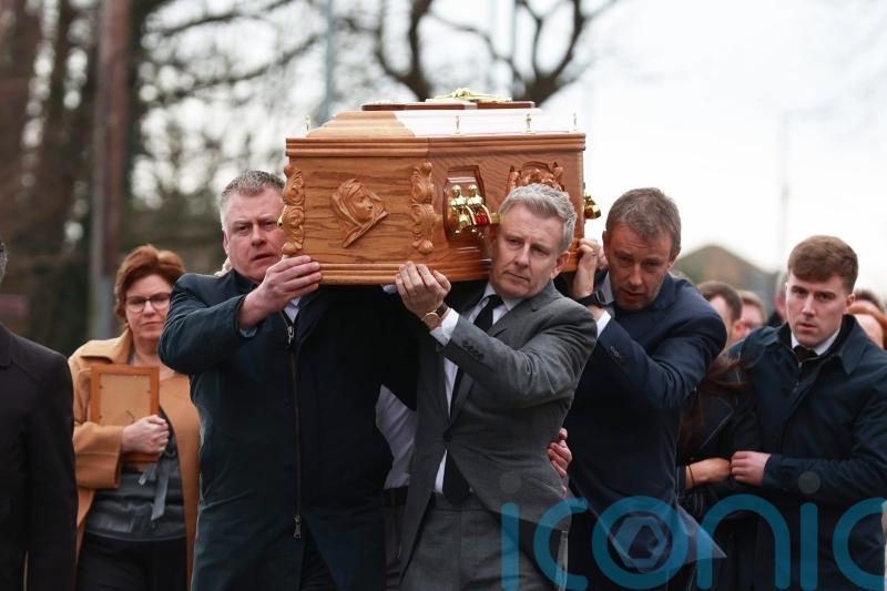 Patrick Kielty carries mother’s coffin as mourners gather for funeral