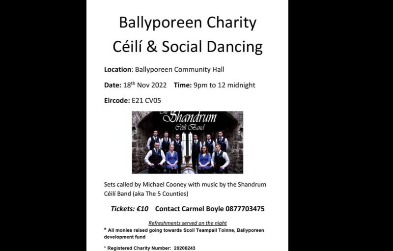 A fundraising night of dancing to be held to raise funds for the Ballyporeen community