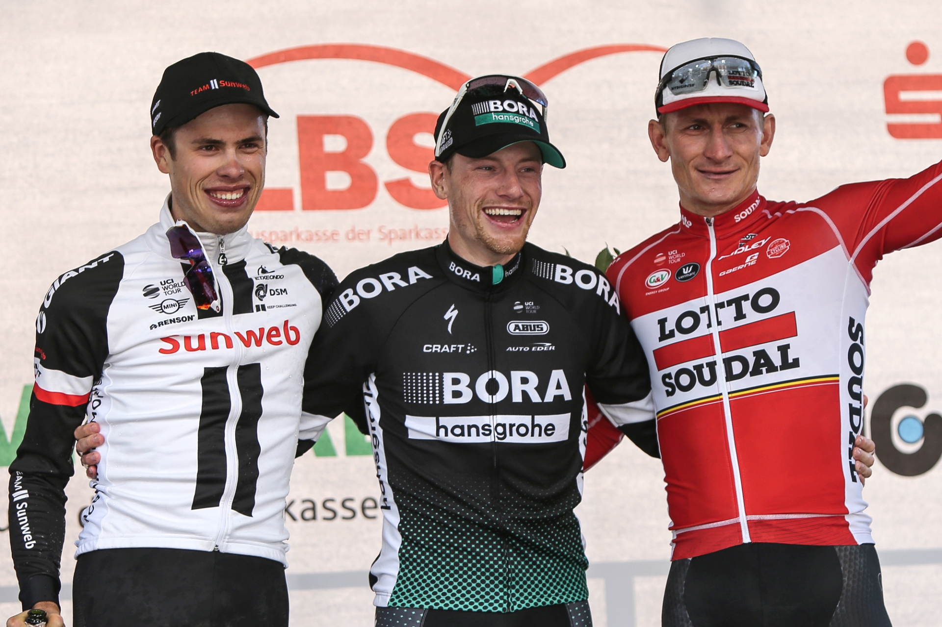 Sam Bennett on the first place podium position